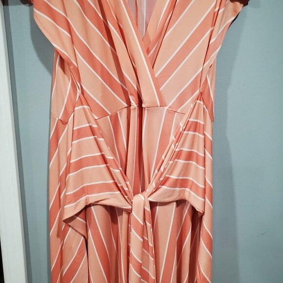 Eloquii Elements Womens Plus Sz 22/24 Peach Wrap Front Maxi Dress Striped Multi - Picture 3 of 12